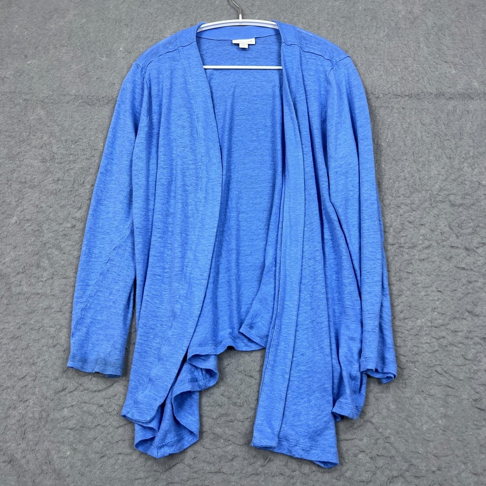 J Jill Cardigan Women's XL Blue 100% Love Linen Knit Open Front Asym Wrap Layer